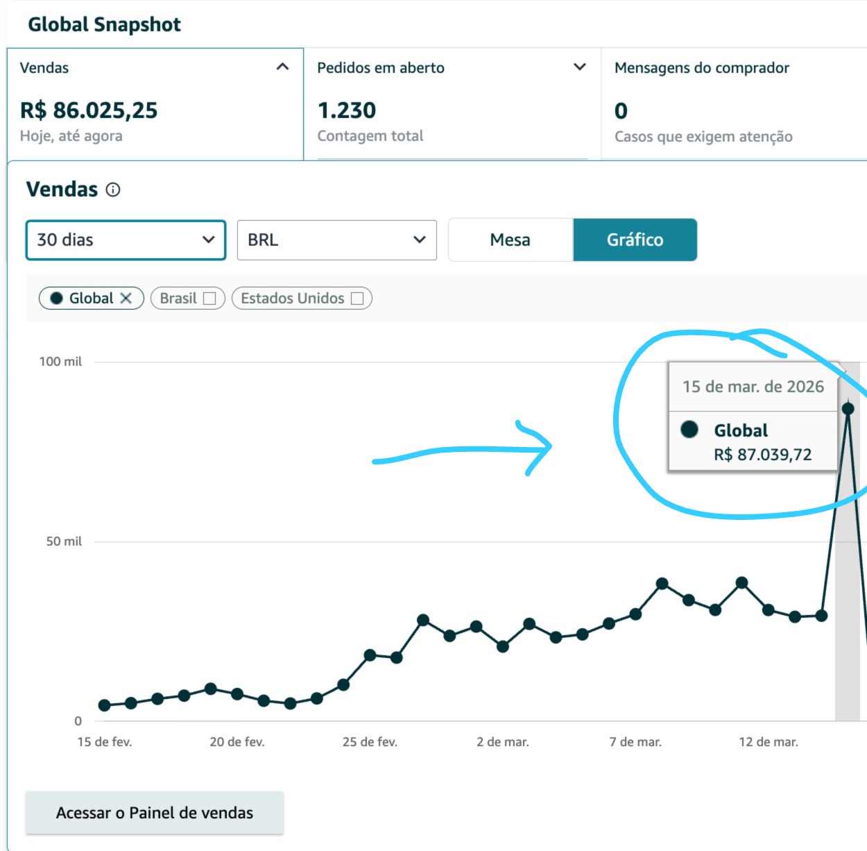 Vendas globais R$ 87 mil em um dia no Seller Central